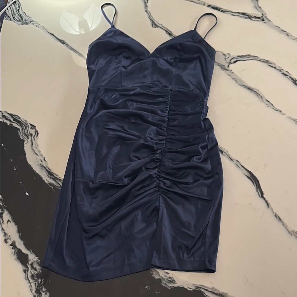 Elegant Navy Blue Ruched Dress